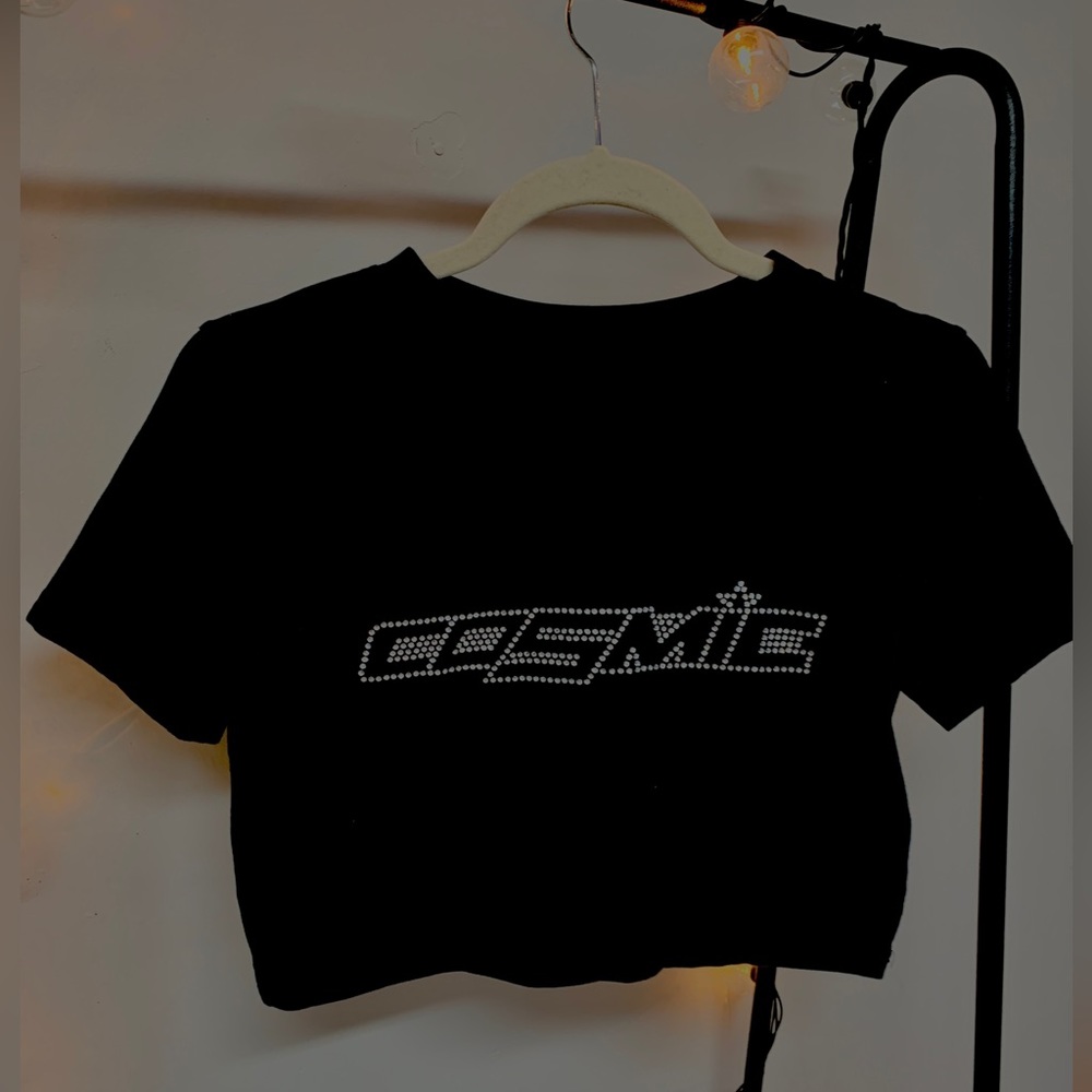 Women’s black rhinestone crop top
